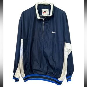Men's Vintage 90's Nike Navy Blue White Green Windbreaker 1/4 Zip Jacket Sz  XL